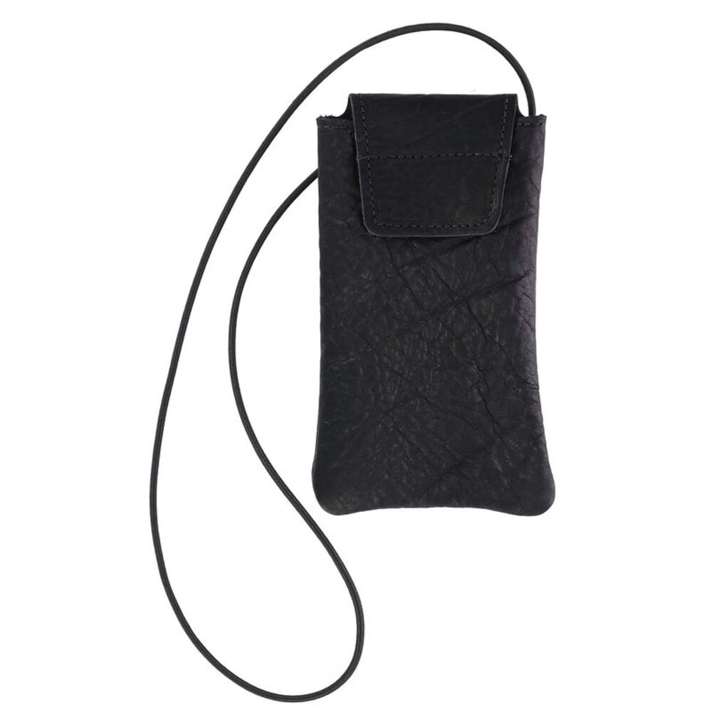 Boston Leather Textured Bison Leather Eyeglass Case with Neck String